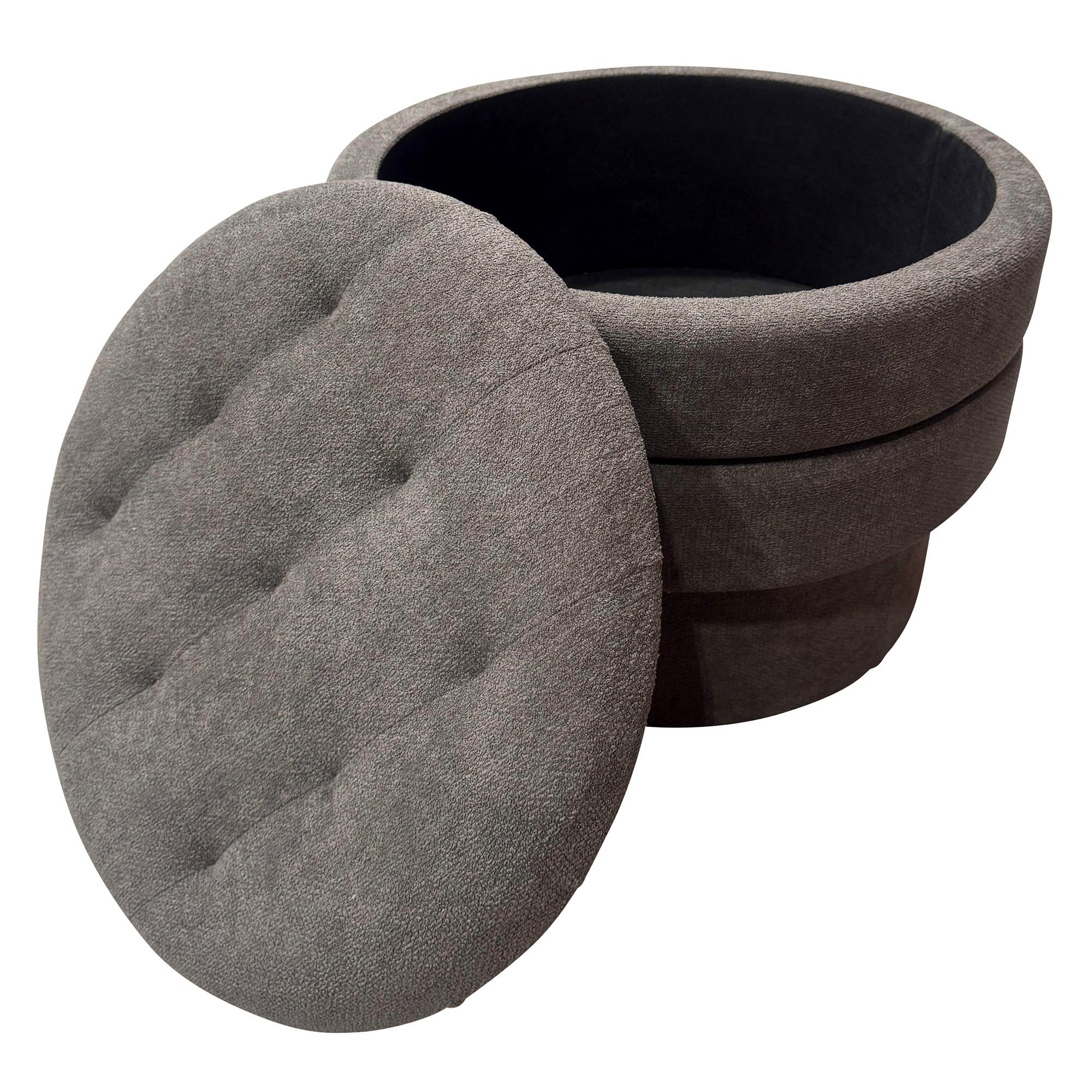 Kepler Round Storage Ottoman in Warm Charcoal 3 Kepler Round Storage Ottoman in Warm Charcoal - Image 3