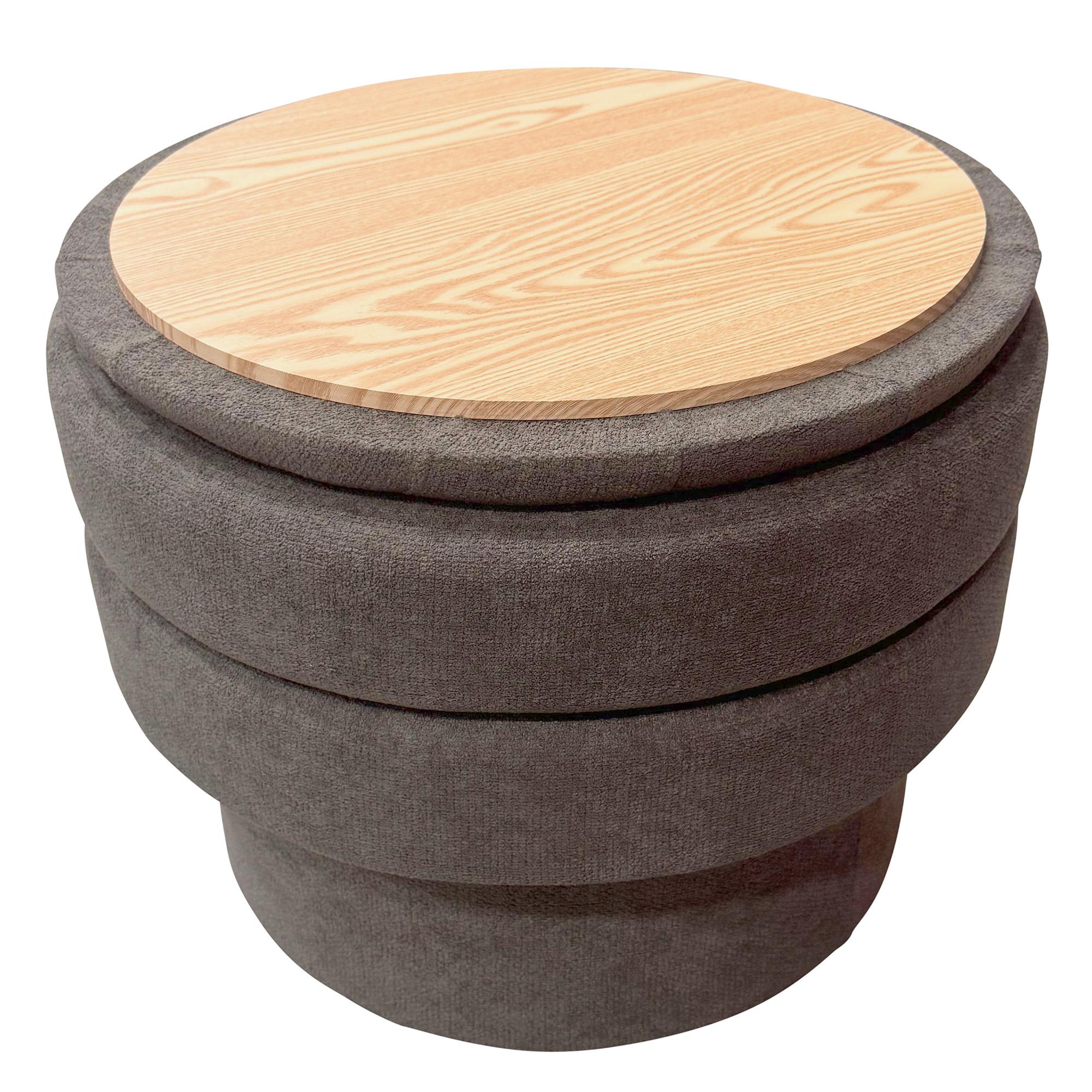 Kepler Round Storage Ottoman in Warm Charcoal 6 Kepler Round Storage Ottoman in Warm Charcoal - Image 6