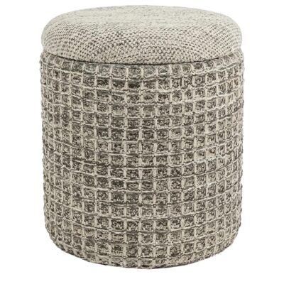 Indigo Round Storage Ottoman in Beige Charcoal