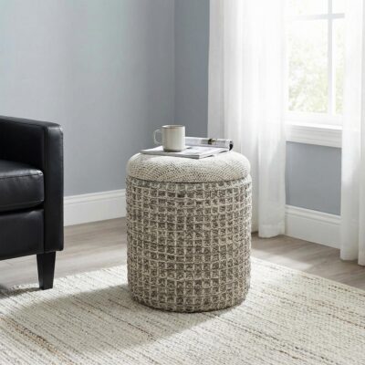 Indigo Round Storage Ottoman in Beige Charcoal 402-308BCH 402 308BCH 1