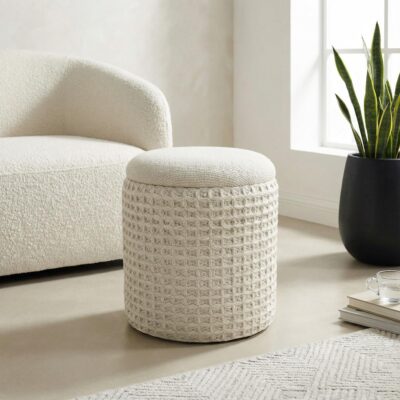 Indigo Round Storage Ottoman in Ivory 402-308IV 402 308IV 1