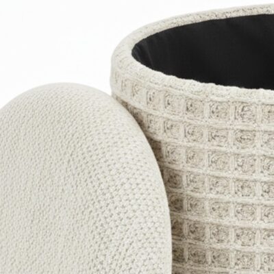 Indigo Round Storage Ottoman in Ivory 402-308IV 402 308IV 4