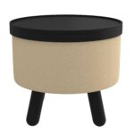 Betsy Round Storage Ottoman with Tray in Beige and Black 402-376BG_BK 402 376BG BK 2
