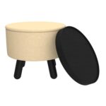 Betsy Round Storage Ottoman with Tray in Beige and Black 402-376BG_BK 402 376BG BK 3