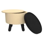 Betsy Round Storage Ottoman with Tray in Beige and Black 402-376BG_BK 402 376BG BK 4