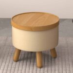 Betsy Round Storage Ottoman with Tray in Beige and Natural 402-376BG_NT 402 376BG NT 1