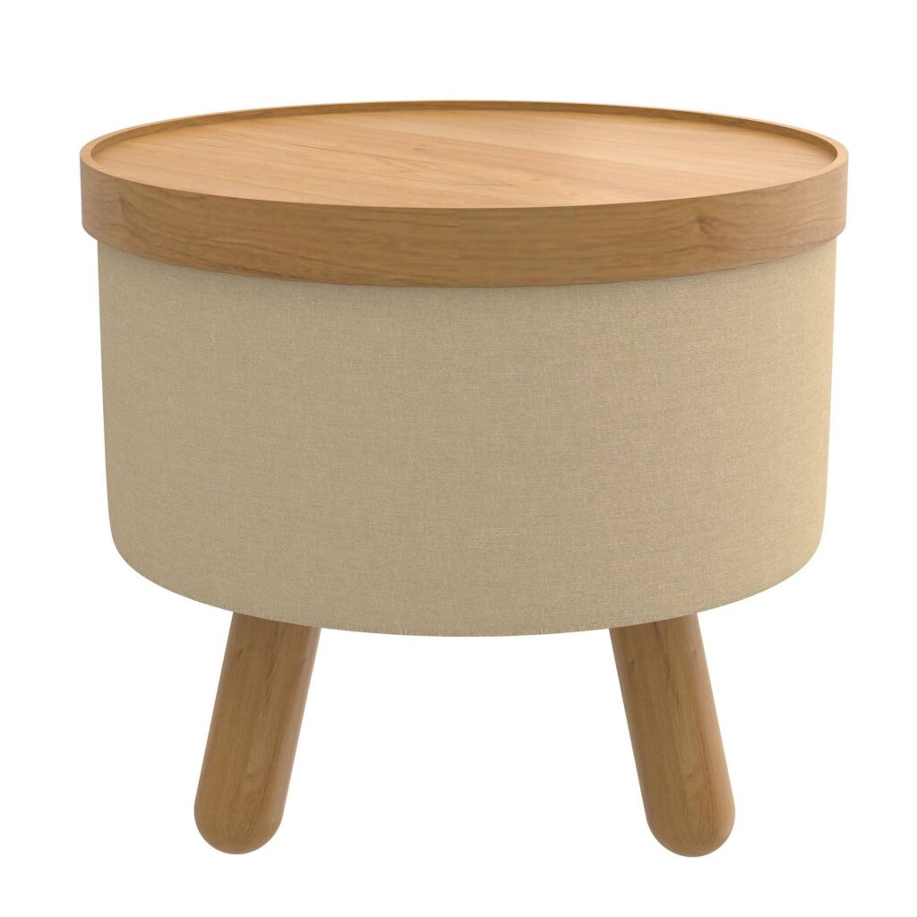 Betsy Round Storage Ottoman with Tray in Beige and Natural - Image 3