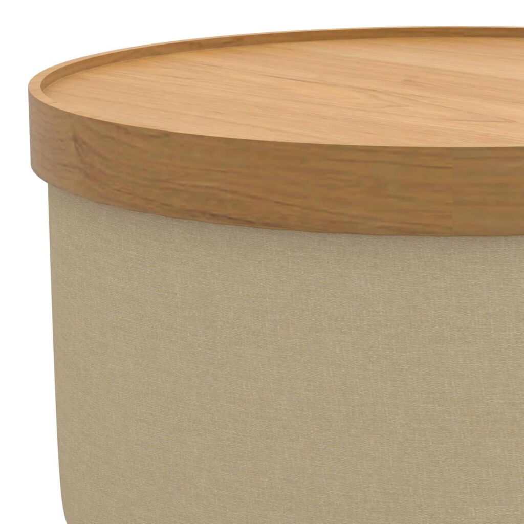 Betsy Round Storage Ottoman with Tray in Beige and Natural - Image 7