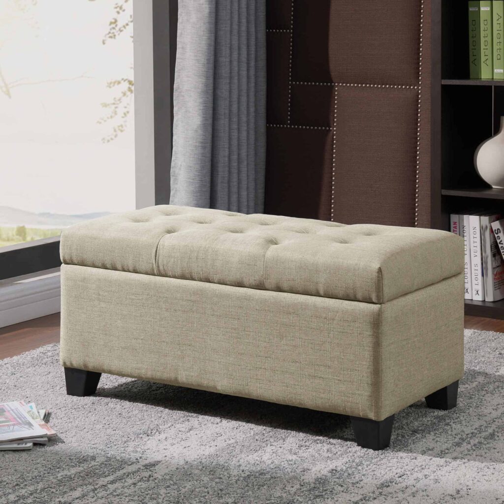 Harper Rectangular Storage Ottoman in Beige - Image 2
