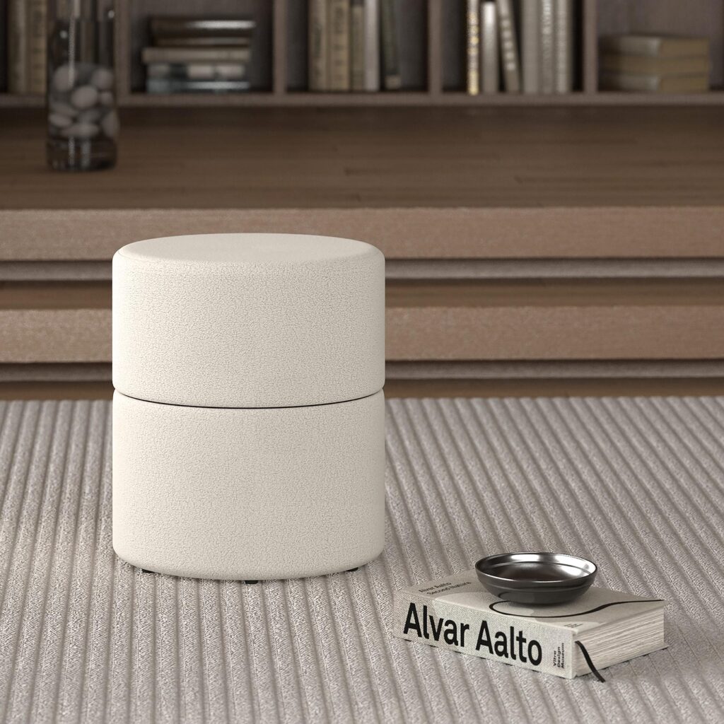 Novar Round Ottoman in Cream Boucle - Image 2