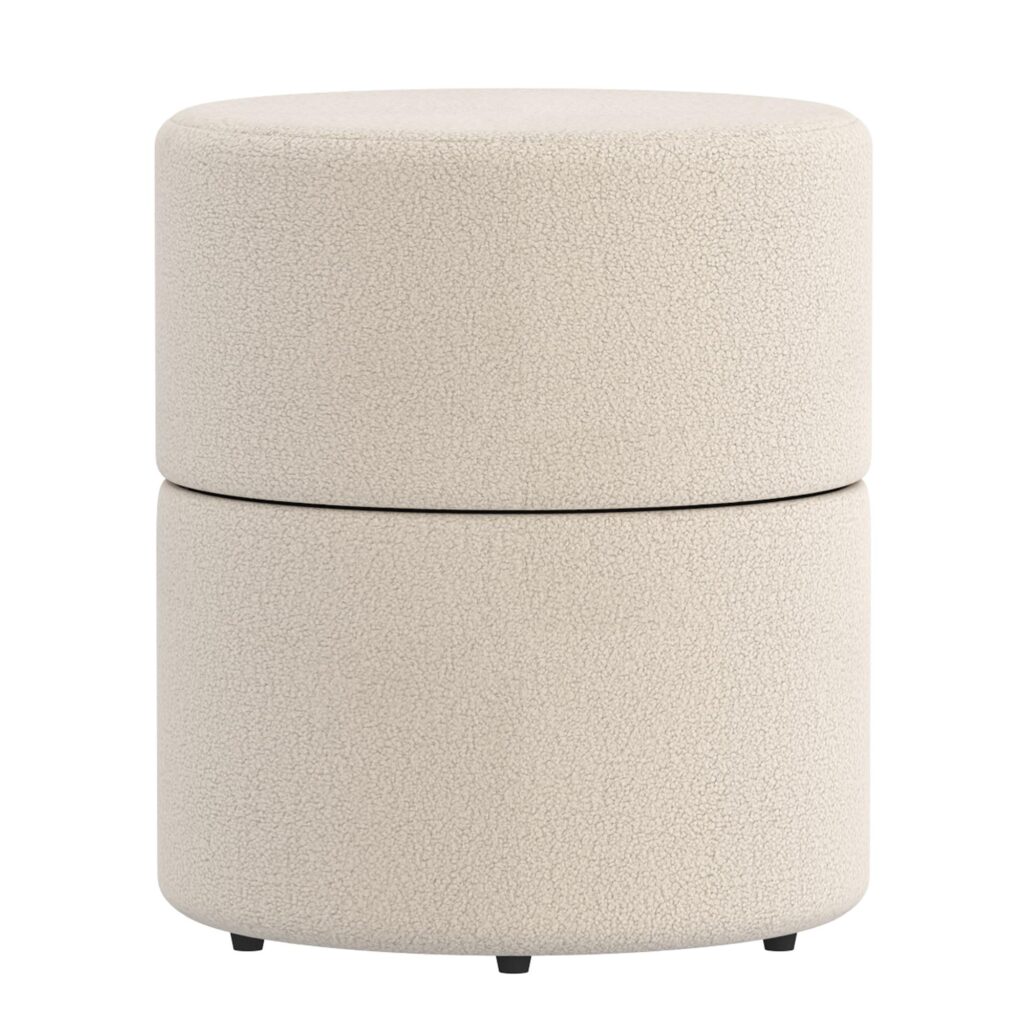 Novar Round Ottoman in Cream Boucle - Image 3