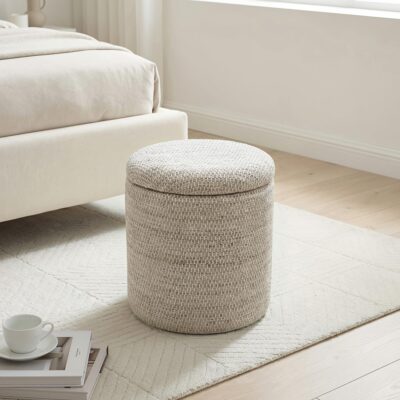 Dalia Round Storage Ottoman in Beige 402-757BEG 402 757BEG 1