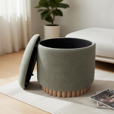 Sadie Round Storage Ottoman in Moss and Natural 402-812MOS 402 812MOS 1