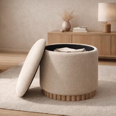 Sadie Round Storage Ottoman in Oat and Natural 402-812OAT 402 812OAT 1