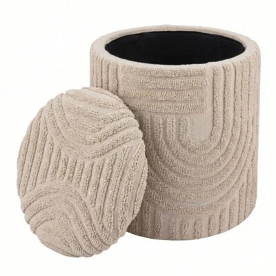 Lullu Round Storage Ottoman in Beige 402-831BEG 402 831BEG 2