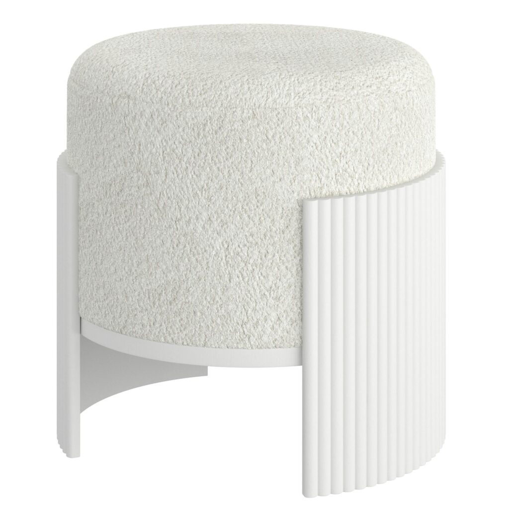 Kiraz Round Ottoman in Ivory & White - Image 3