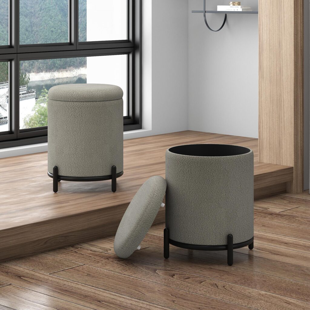 Castor Storage Ottoman in Warm Grey Boucle - Image 2