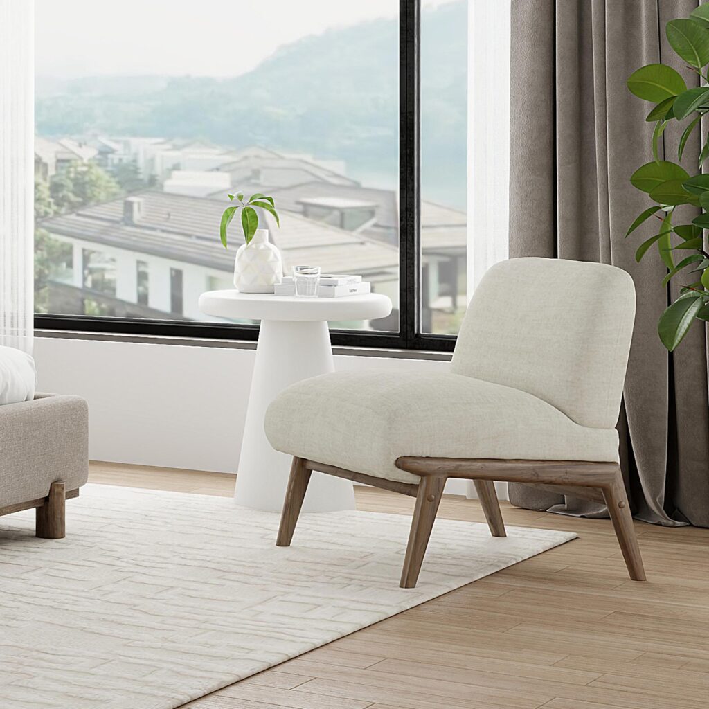 Lisson Accent Chair in Beige and Walnut - Image 2