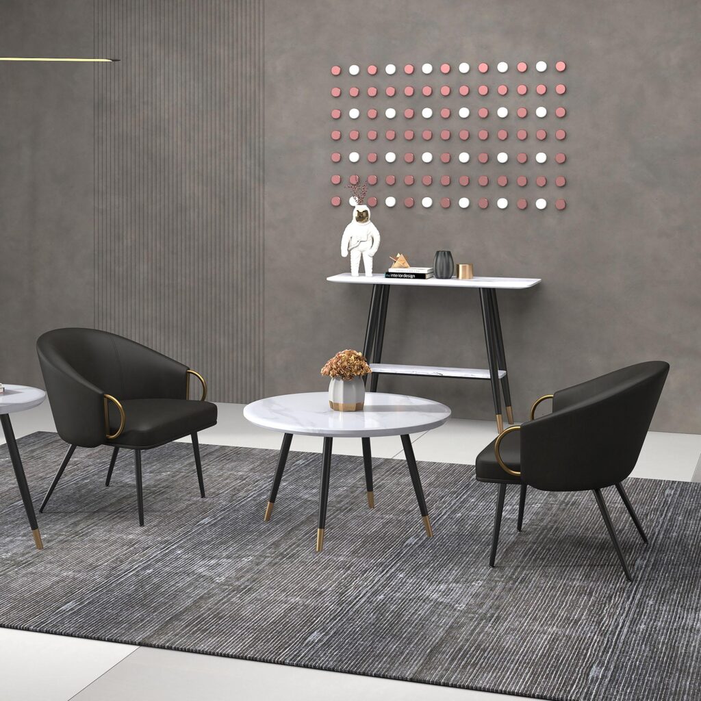 Zita Accent Chair in Vintage Charcoal Faux Leather and Black and Aged Gold - Image 2