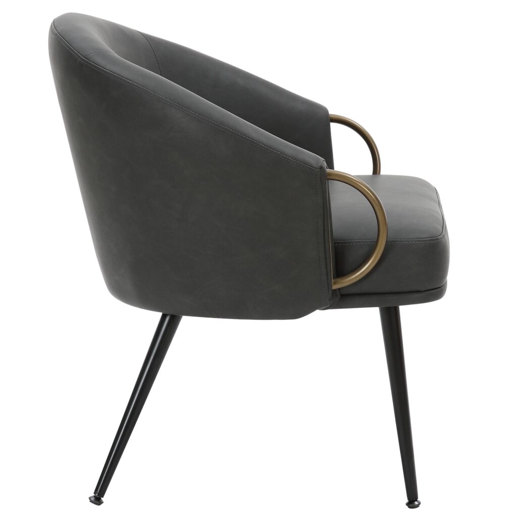 Zita Accent Chair in Vintage Charcoal Faux Leather and Black and Aged Gold - Image 4