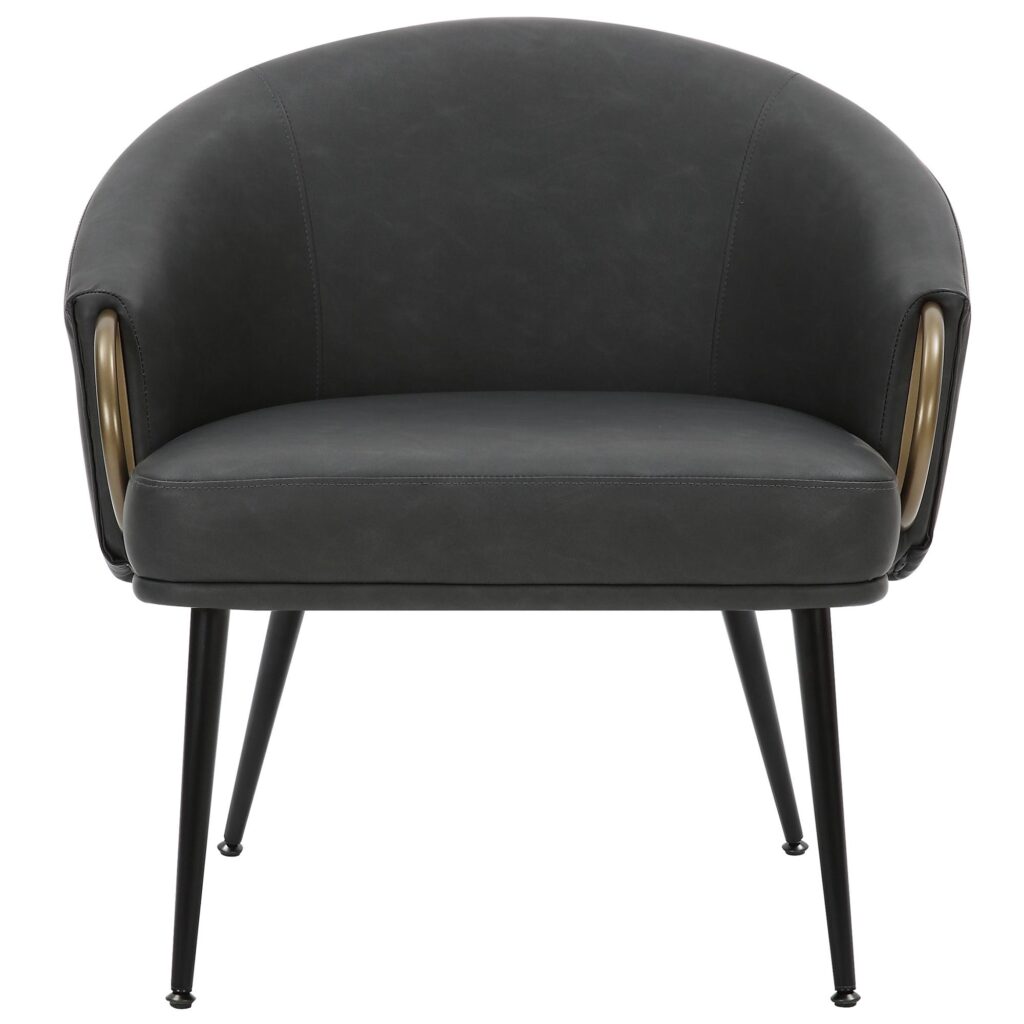 Zita Accent Chair in Vintage Charcoal Faux Leather and Black and Aged Gold - Image 5