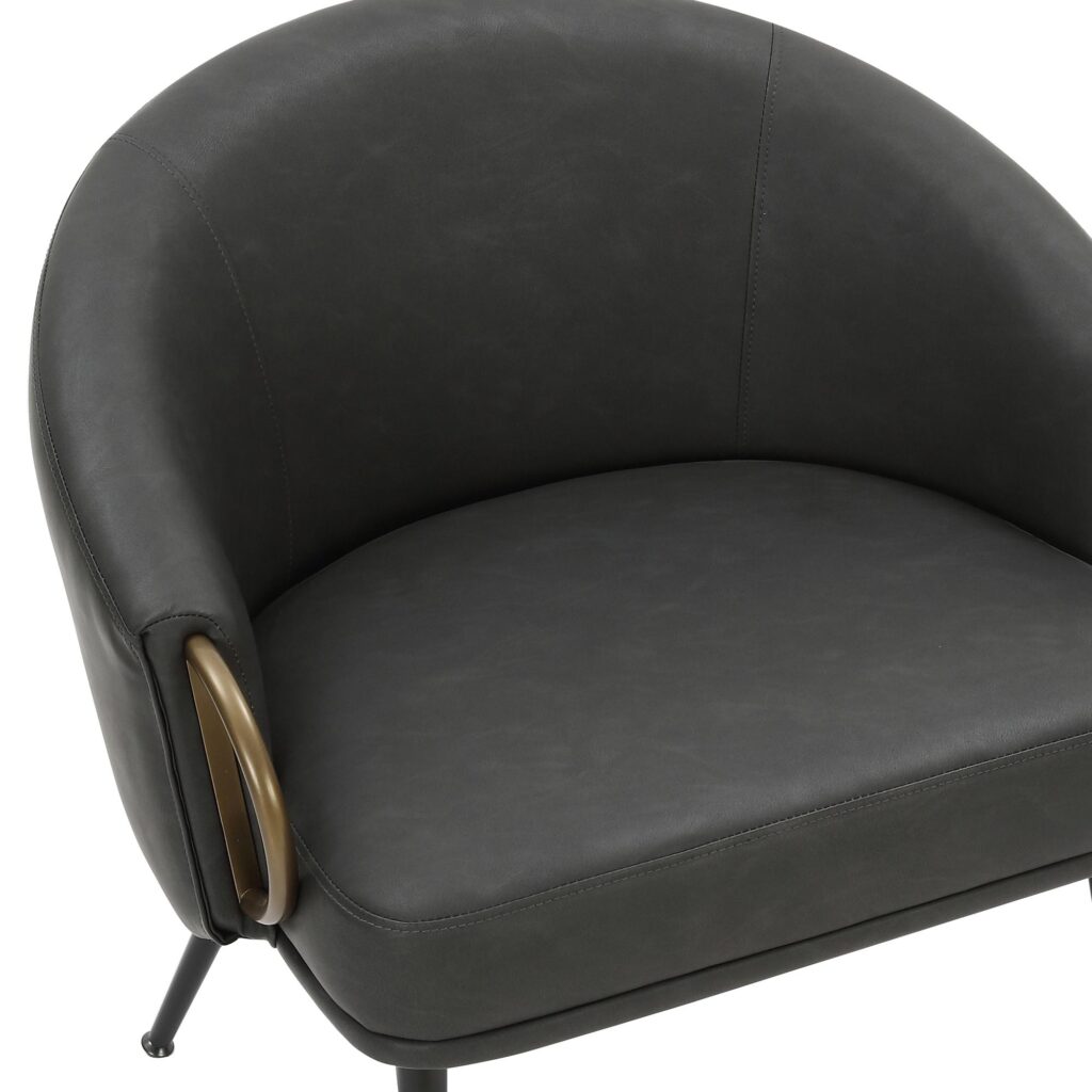 Zita Accent Chair in Vintage Charcoal Faux Leather and Black and Aged Gold - Image 6