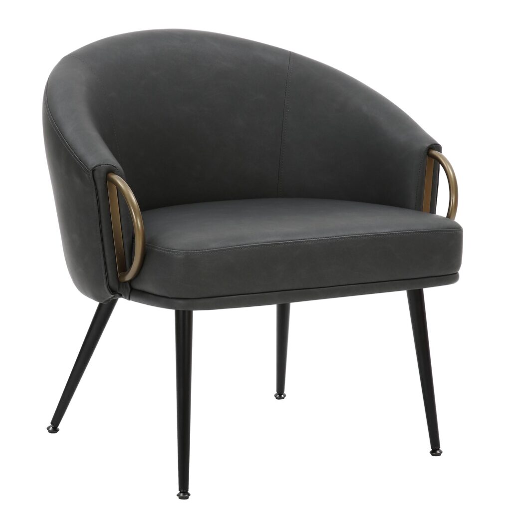 Zita Accent Chair in Vintage Charcoal Faux Leather and Black and Aged Gold - Image 7