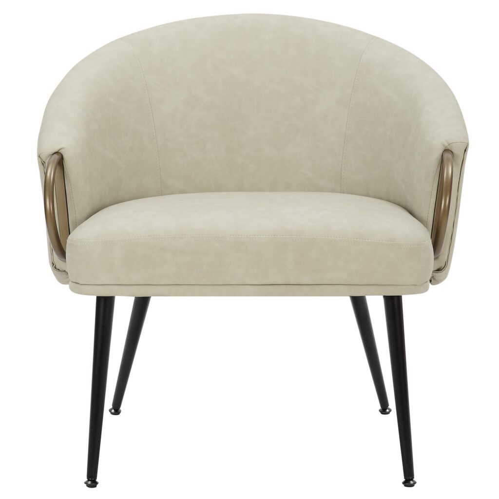 Zita Accent Chair in Vintage Ivory Faux Leather and Black and Aged Gold - Image 5