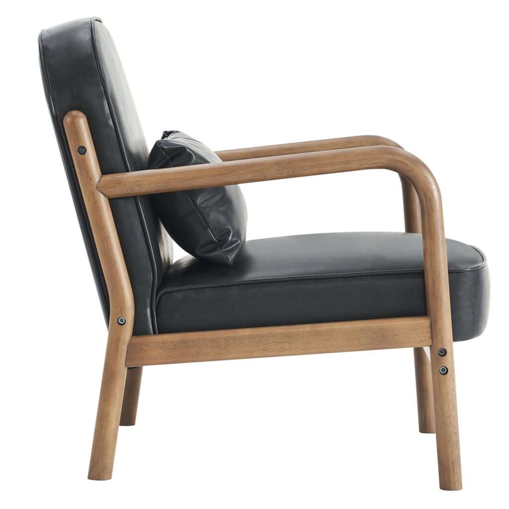 Fani Accent Chair, Faux Leather in Black and Walnut - Image 4