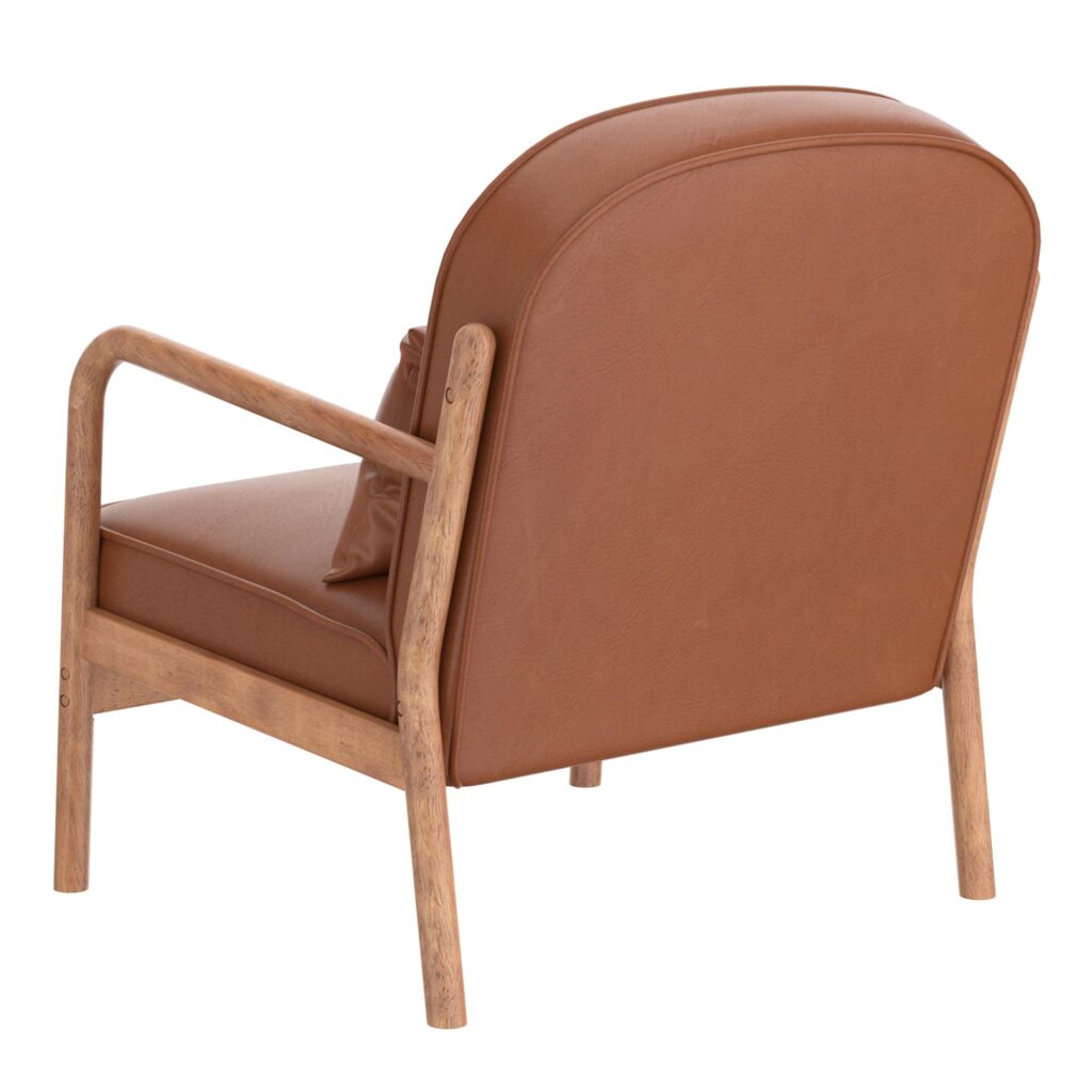 Fani Accent Chair, Faux Leather in Saddle and Walnut - Image 3