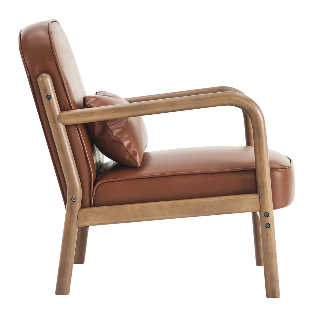Fani Accent Chair, Faux Leather in Saddle and Walnut - Image 4