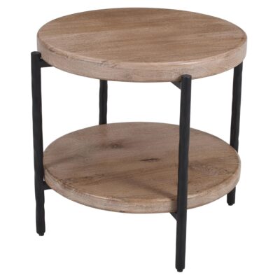 Johar Round Accent Table in Natural and Black