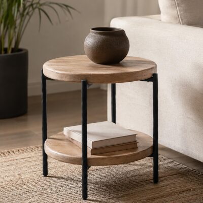 Johar Round Accent Table in Natural and Black 501-068NAT 501 068NAT 1