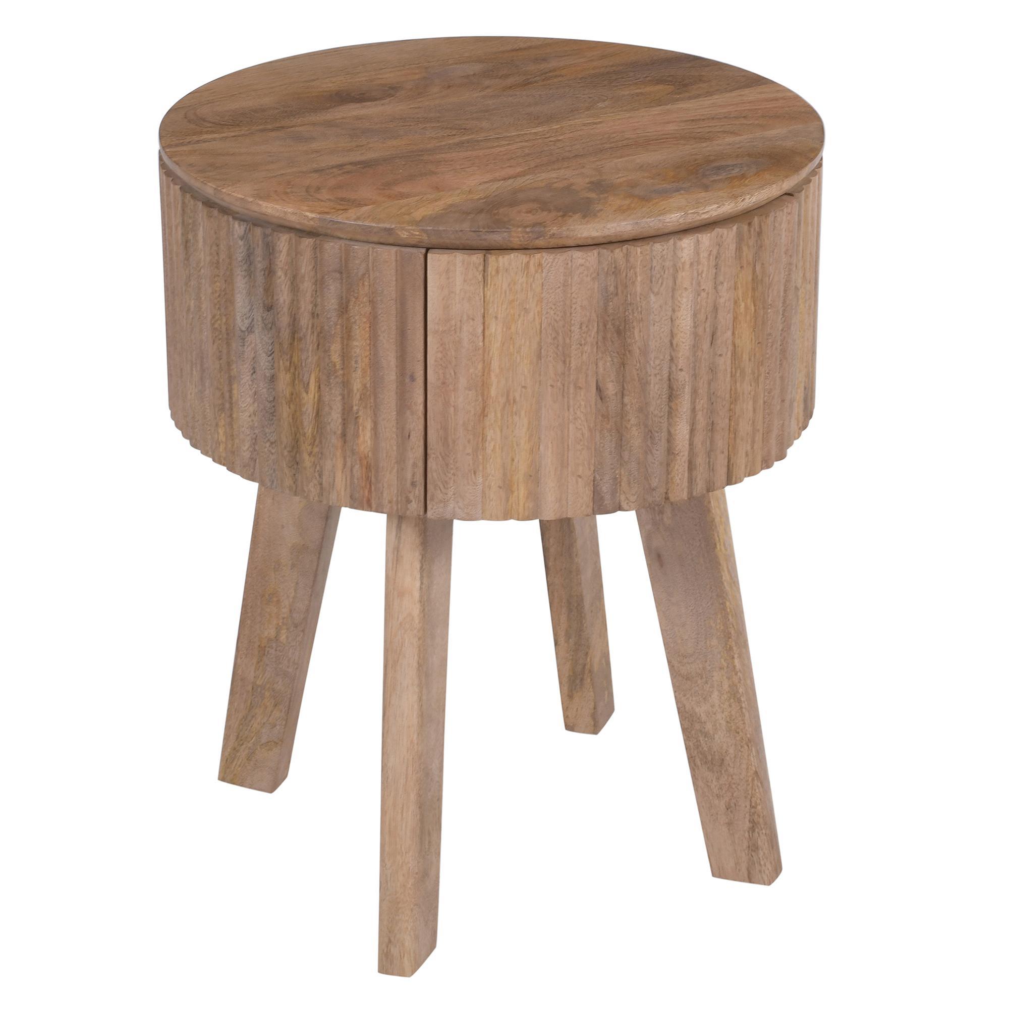 Balark Round 1 Drawer Accent Table in Natural 1 Balark Round 1 Drawer Accent Table in Natural