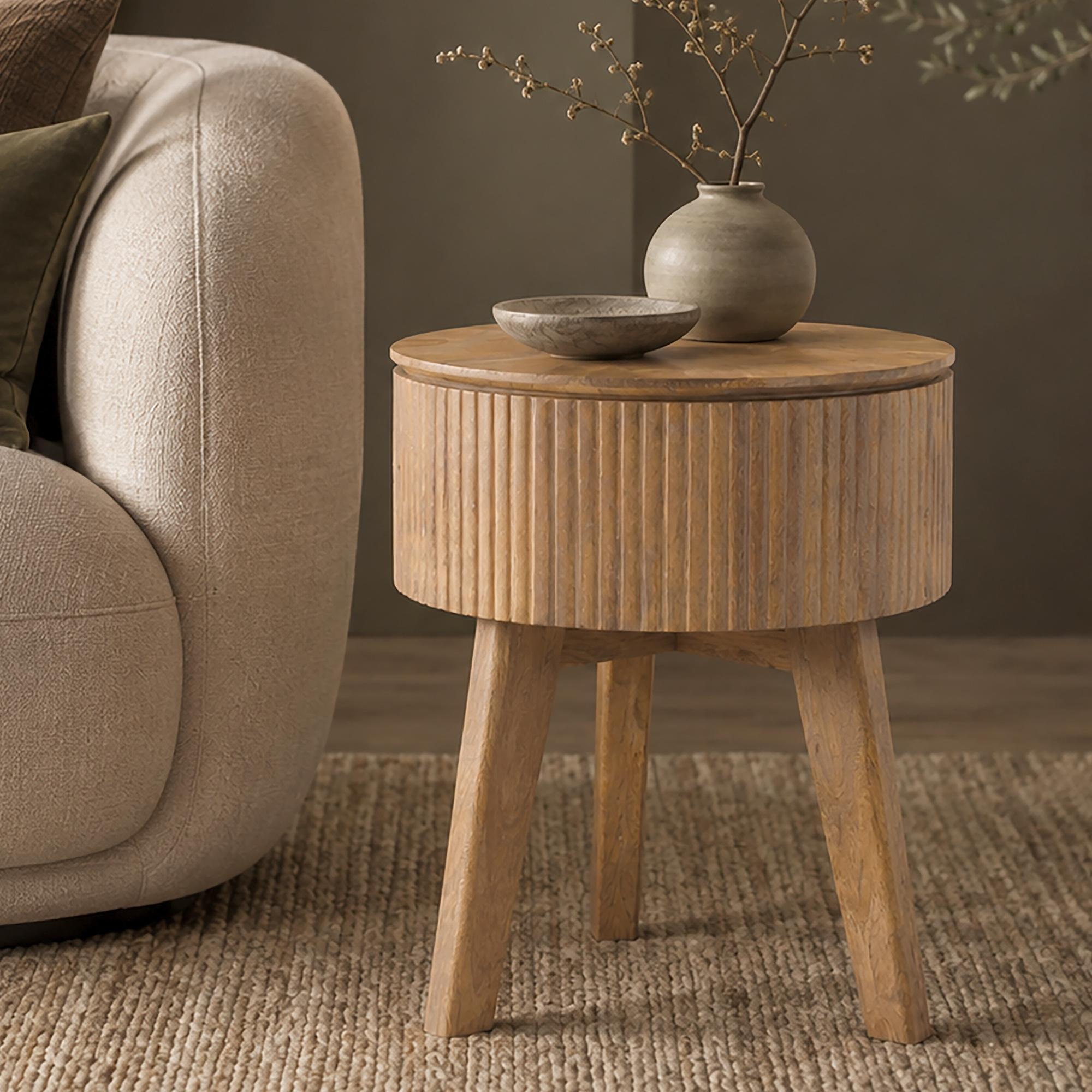 Balark Round 1 Drawer Accent Table in Natural 2 Balark Round 1 Drawer Accent Table in Natural - Image 2