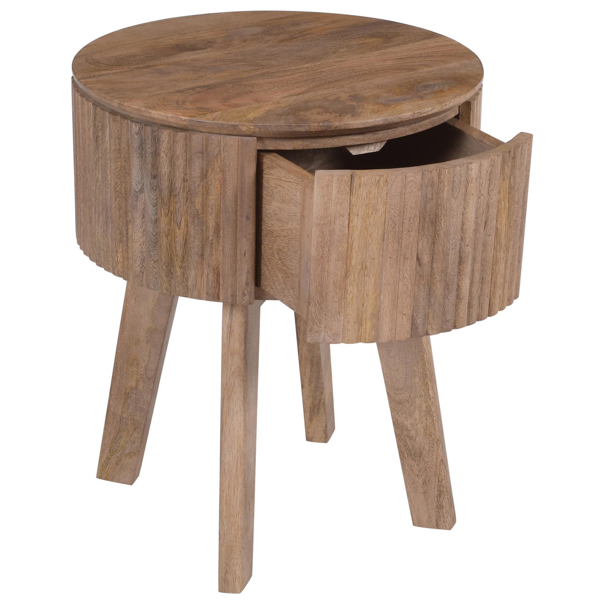Balark Round 1 Drawer Accent Table in Natural 3 Balark Round 1 Drawer Accent Table in Natural - Image 3