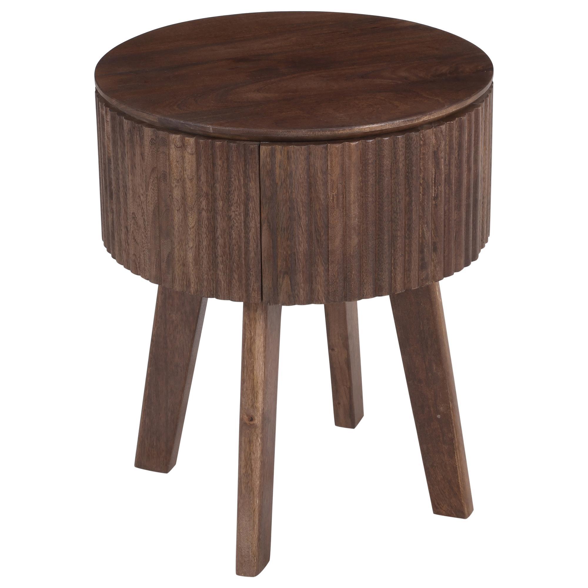 Balark Round 1 Drawer Accent Table in Walnut 1 Balark Round 1 Drawer Accent Table in Walnut