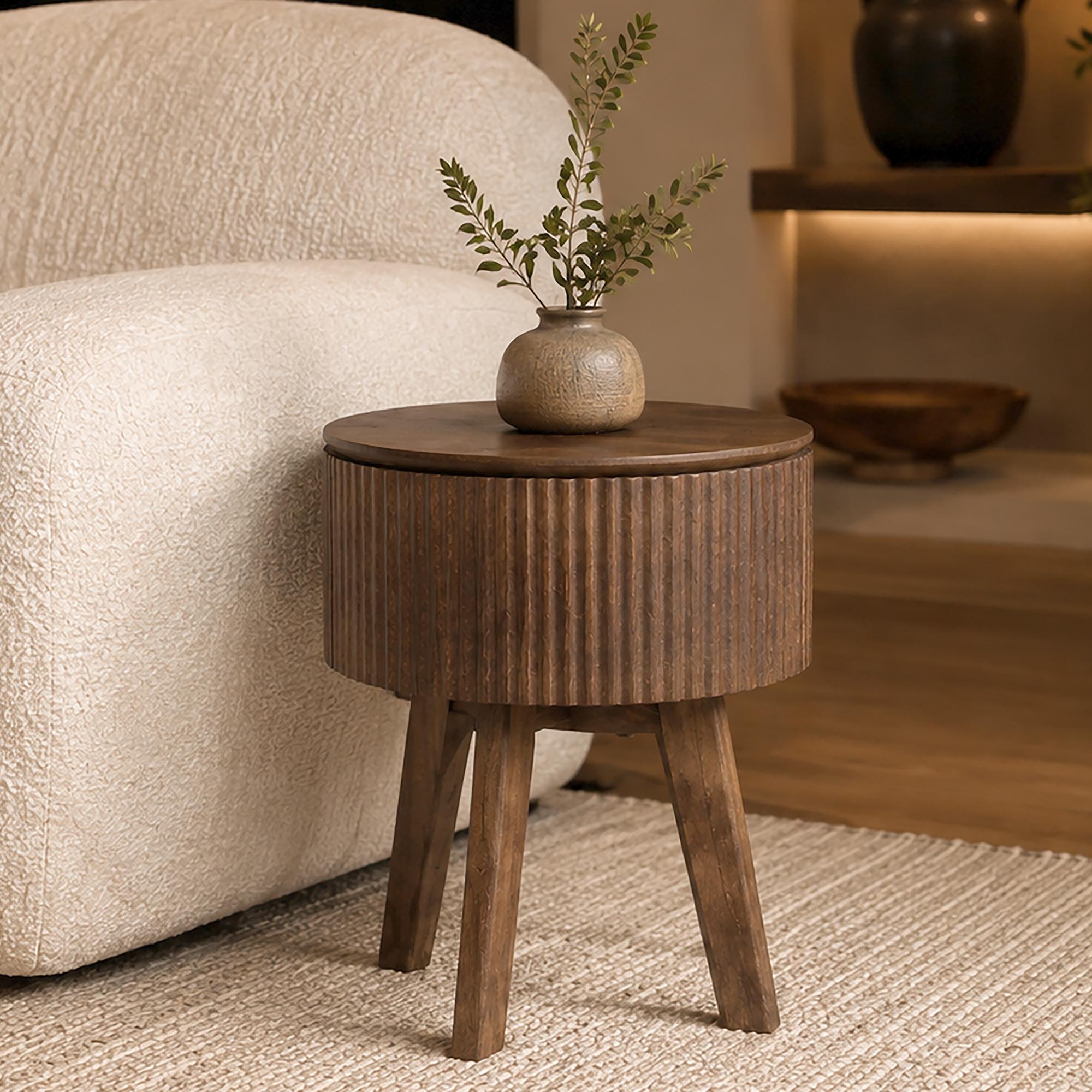 Balark Round 1 Drawer Accent Table in Walnut 2 Balark Round 1 Drawer Accent Table in Walnut - Image 2