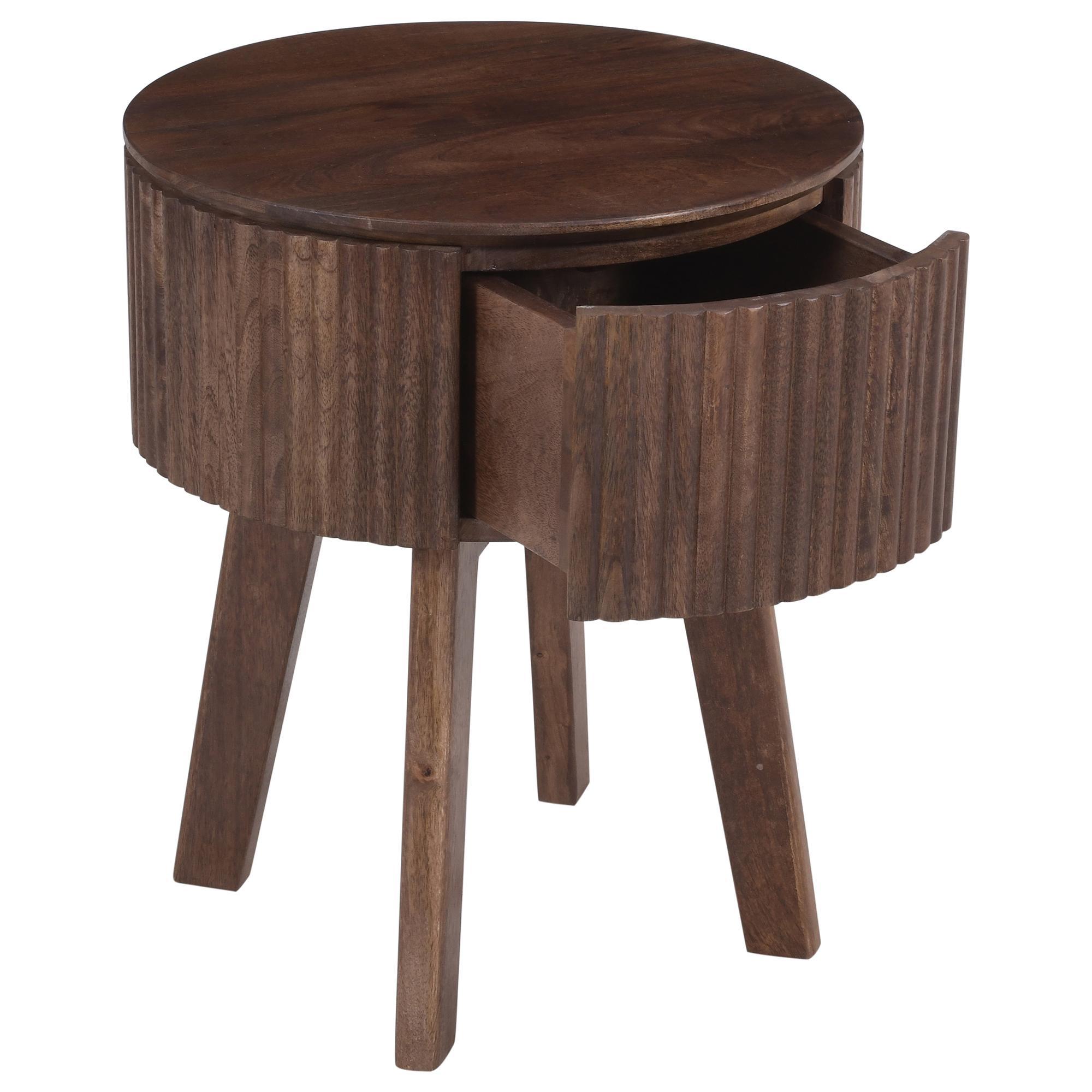 Balark Round 1 Drawer Accent Table in Walnut 3 Balark Round 1 Drawer Accent Table in Walnut - Image 3