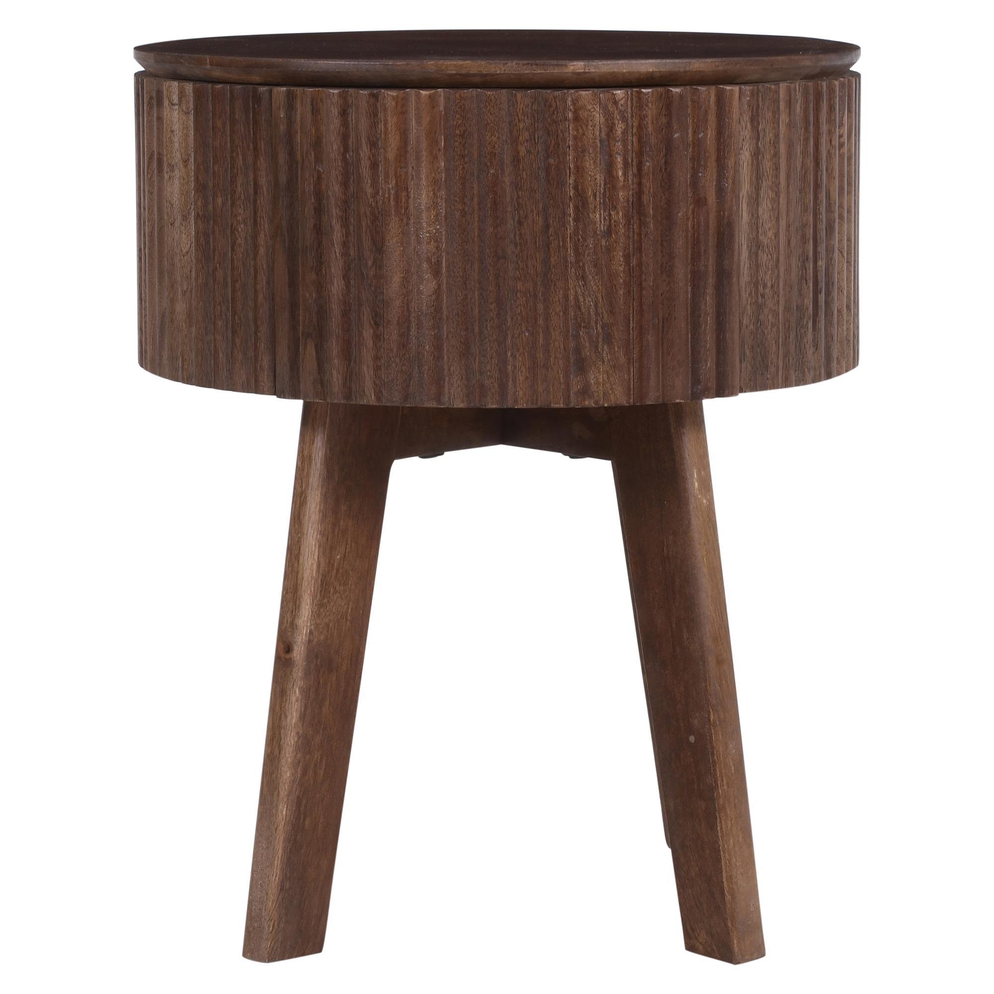 Balark Round 1 Drawer Accent Table in Walnut 4 Balark Round 1 Drawer Accent Table in Walnut - Image 4