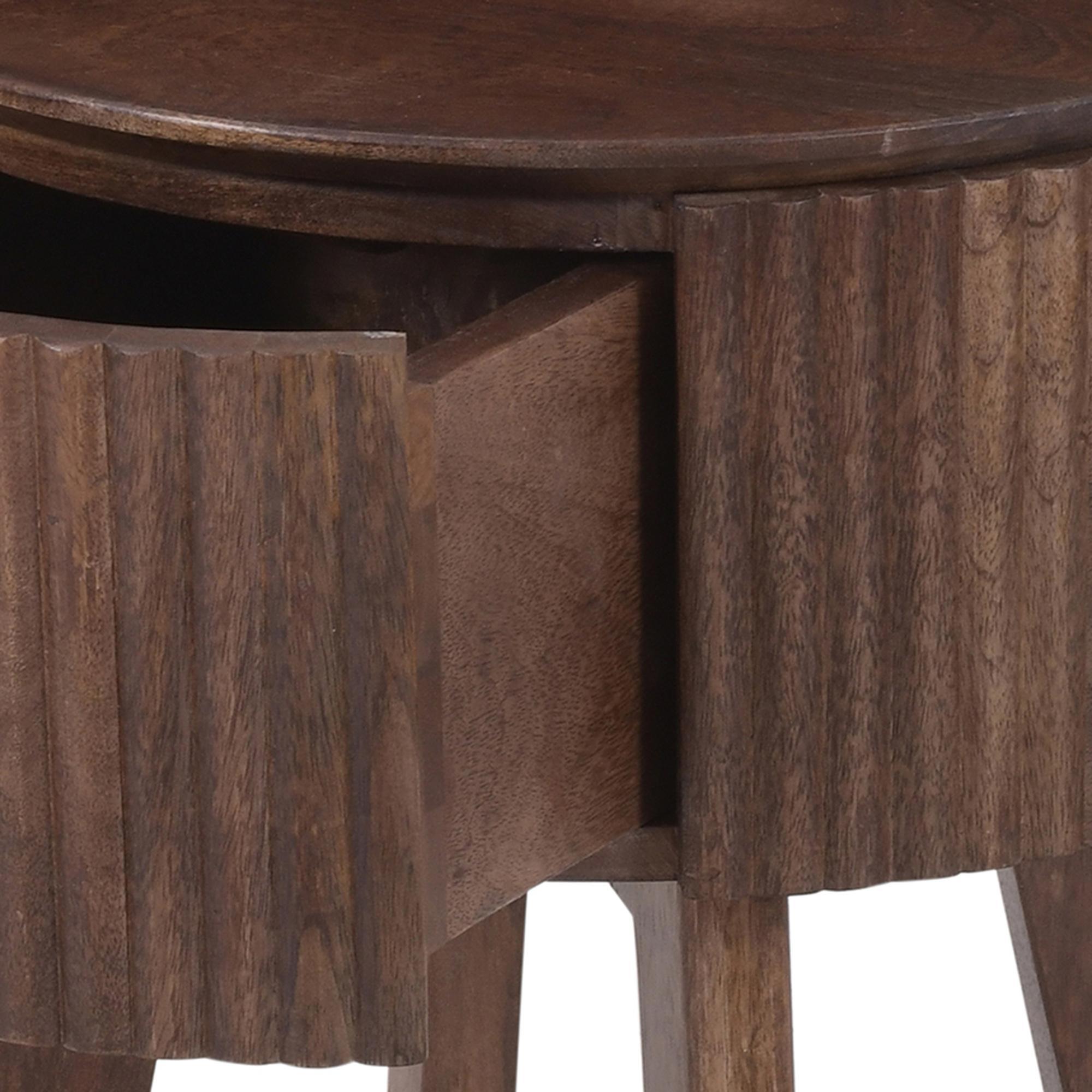 Balark Round 1 Drawer Accent Table in Walnut 5 Balark Round 1 Drawer Accent Table in Walnut - Image 5