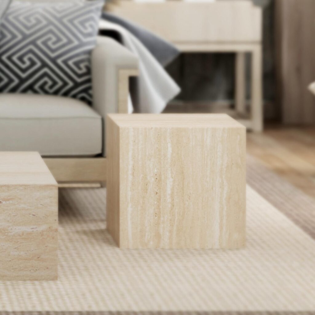 Artemis Contract Grade Square Accent Table in Travertine - Image 2