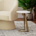 Devas Accent Table in White Marble and Brass 501-112WT 501 112WT 1