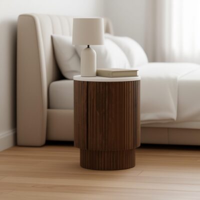 Reyna Round Accent Table with Storage in Walnut and White 9 Reyna Round Accent Table with Storage in Walnut and White 501-248WAL 501 248WAL 1