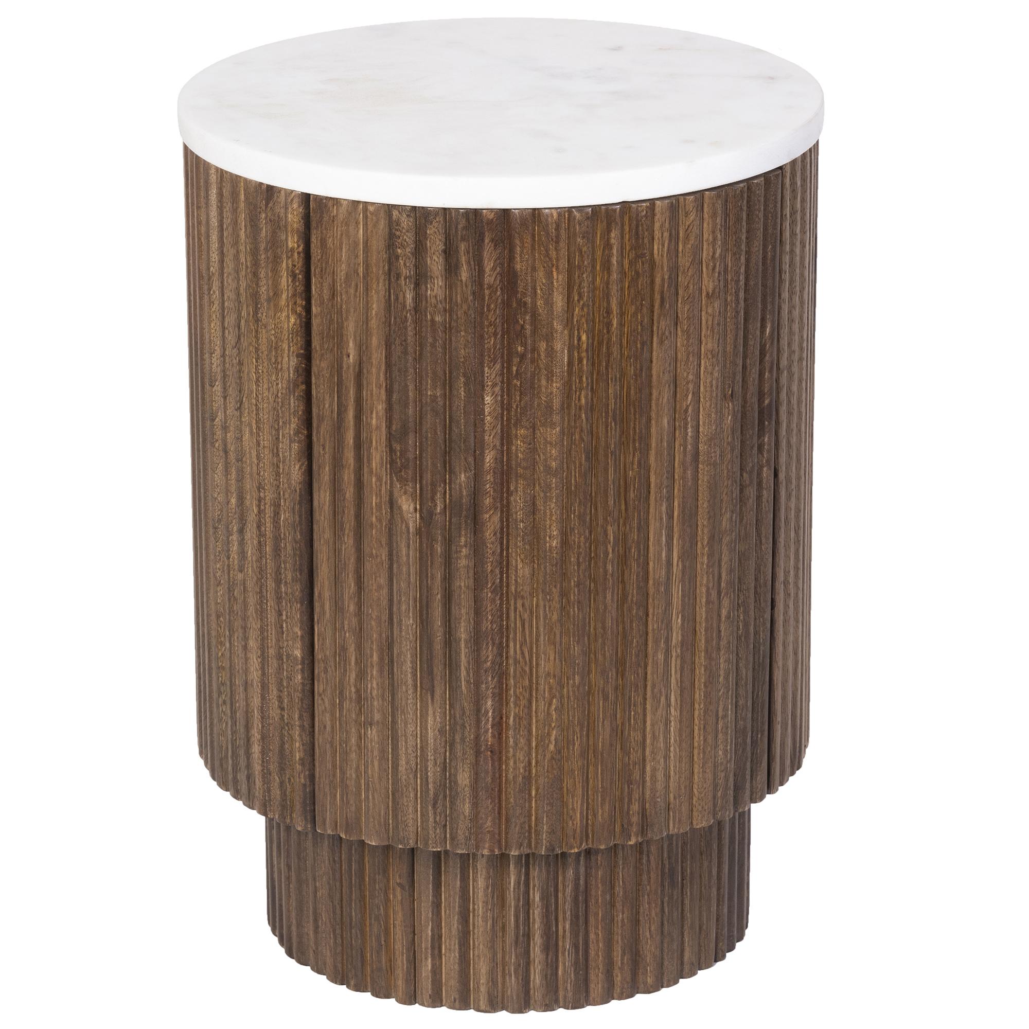 Reyna Round Accent Table with Storage in Walnut and White 4 Reyna Round Accent Table with Storage in Walnut and White - Image 4