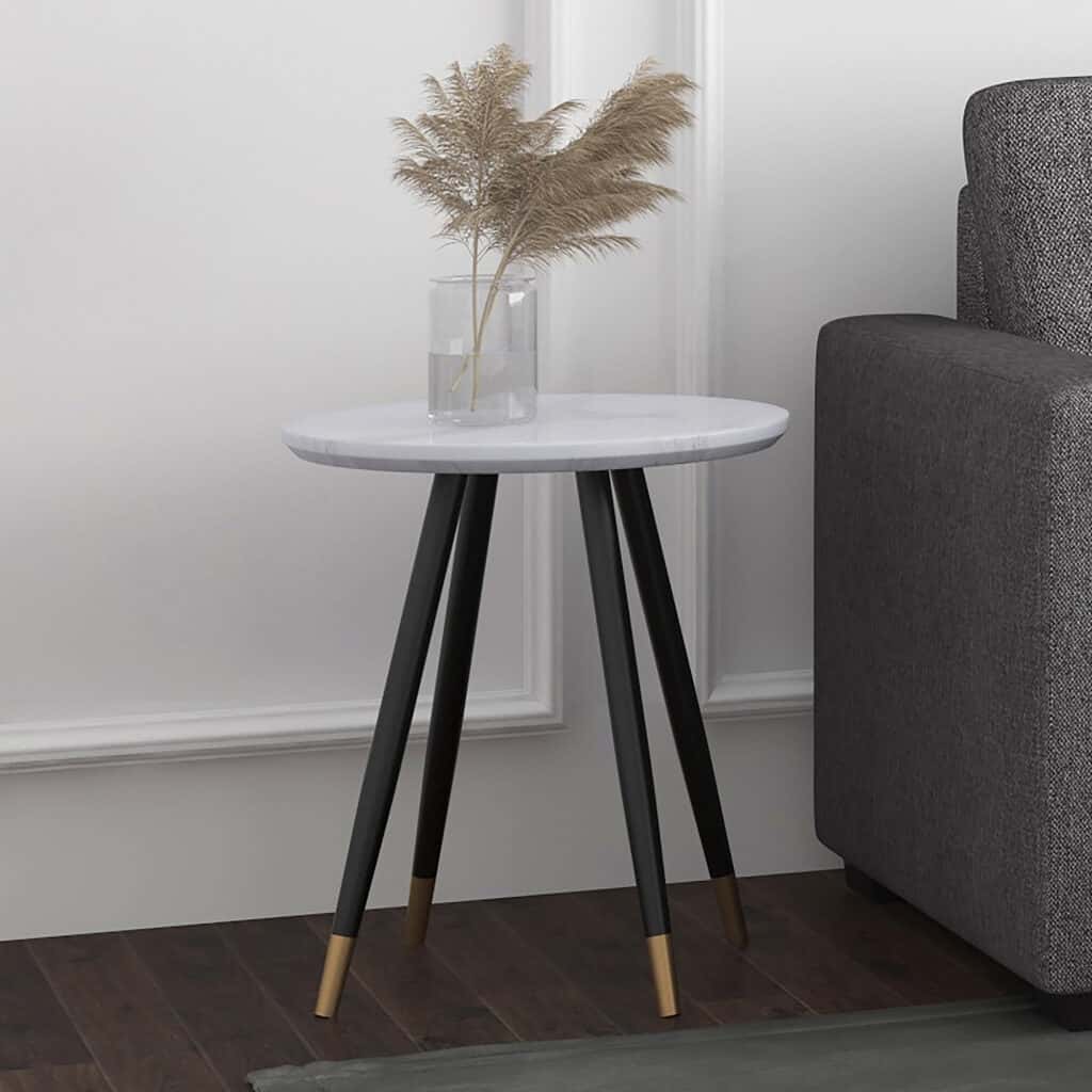 Emery Round Accent Table in White and Black - Image 2