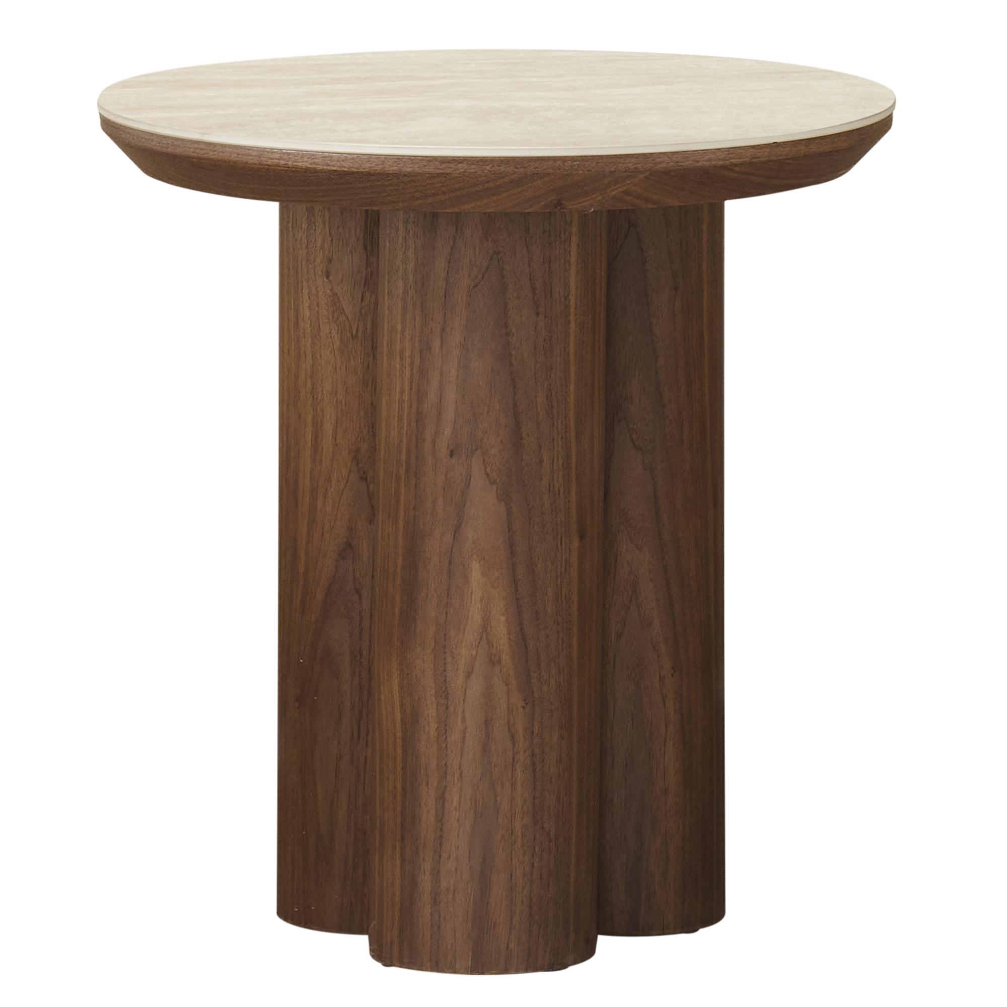 Seaton Round Accent Table in Walnut and Travertine 1 Seaton Round Accent Table in Walnut and Travertine