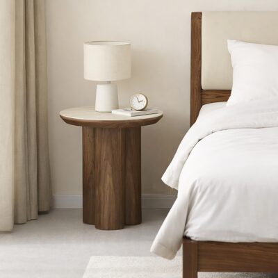 Seaton Round Accent Table in Walnut and Travertine 9 Seaton Round Accent Table in Walnut and Travertine 501-759WAL 501 759WAL 1