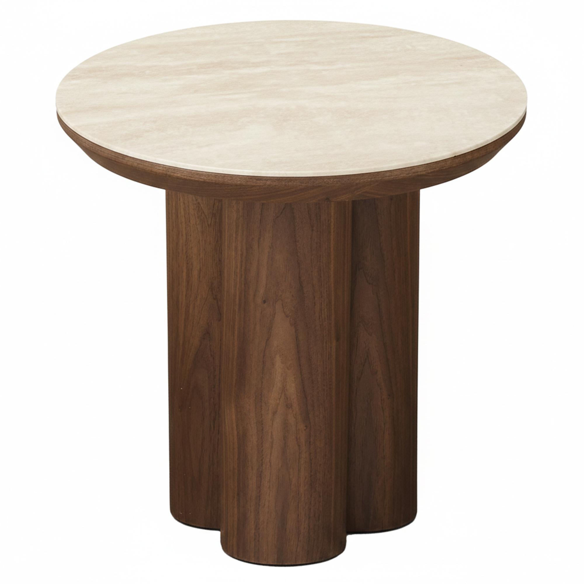 Seaton Round Accent Table in Walnut and Travertine 4 Seaton Round Accent Table in Walnut and Travertine - Image 4