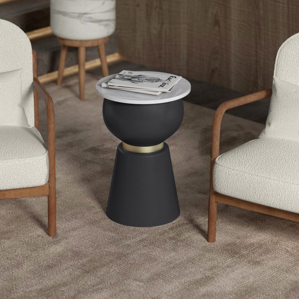 Alora Accent Table in Black and White and Brushed Gold - Image 2